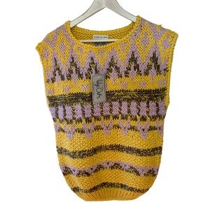 Wye Oaks Hand Knitted Yellow & Purple Lilac Abstract Chunky Knit Vest Size M NWT